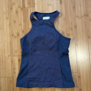 Outdoor voices high neck tank with built in shelf bra, blue grey stripe - M
